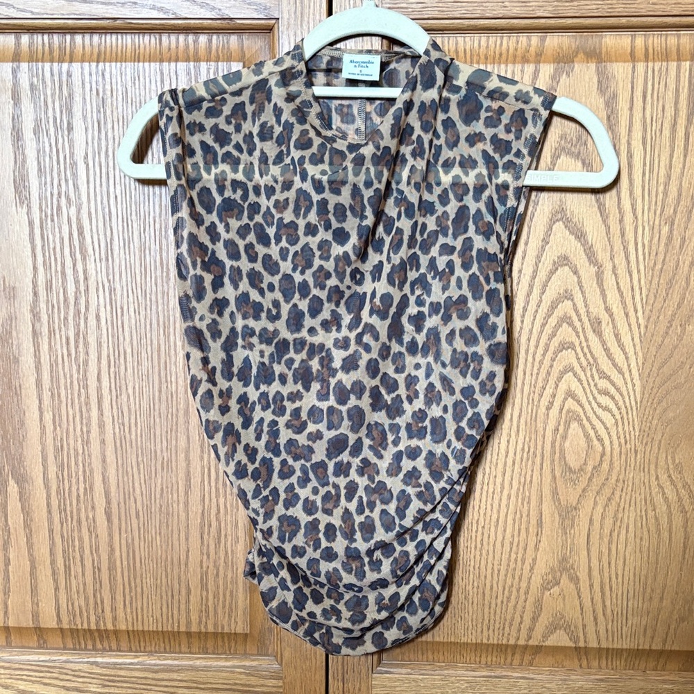 Abercrombie & Fitch Leopard Print Sleeveless Mesh Blouse